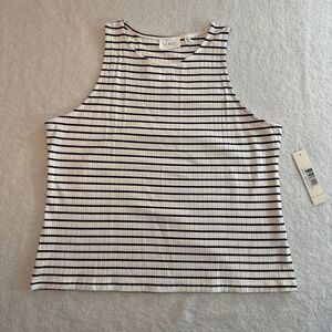 Cyrus Essentials Striped Ribbed High Neck Tank Top Bone Eclipse Navy XL K282401